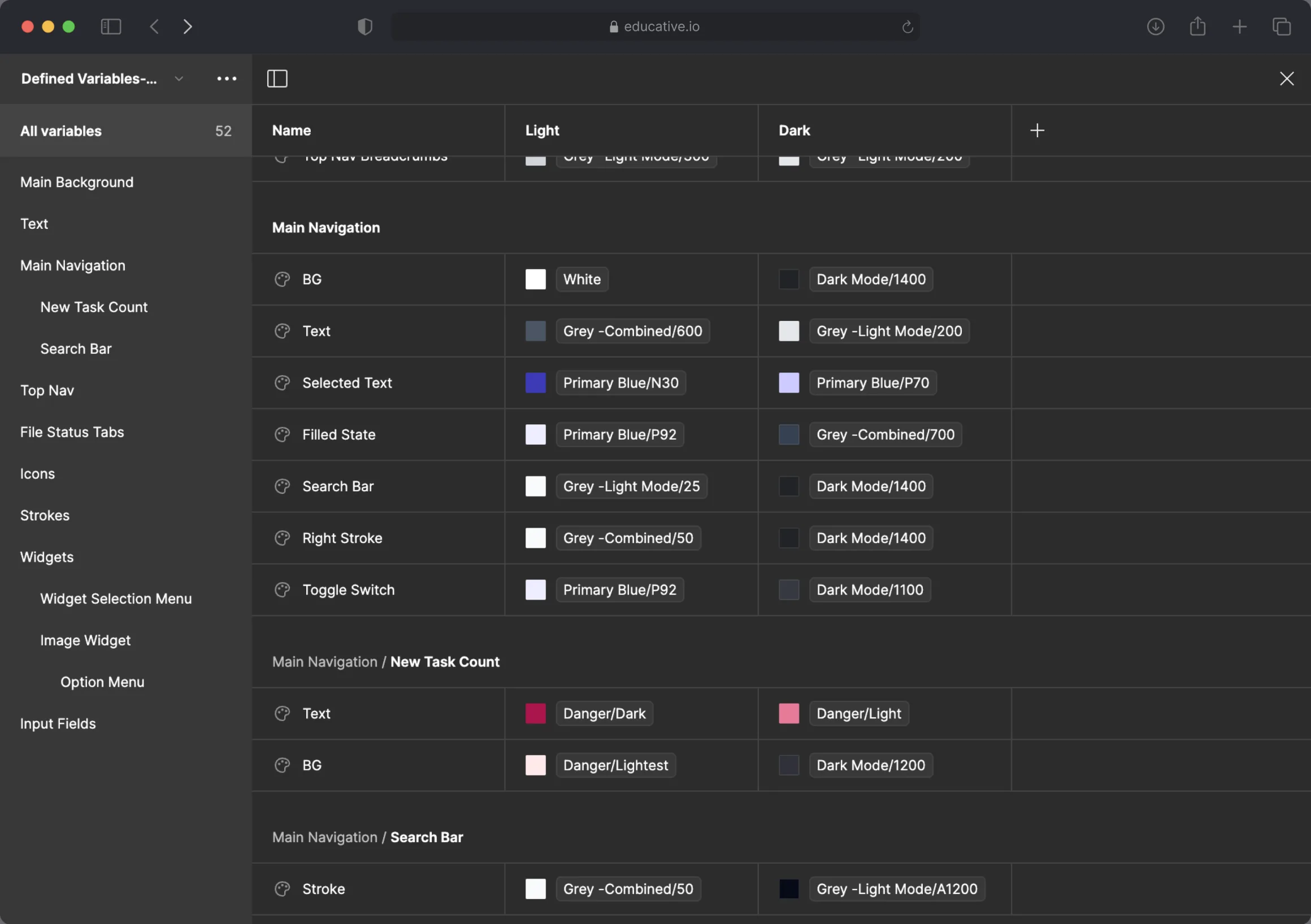 Design tokens and variables