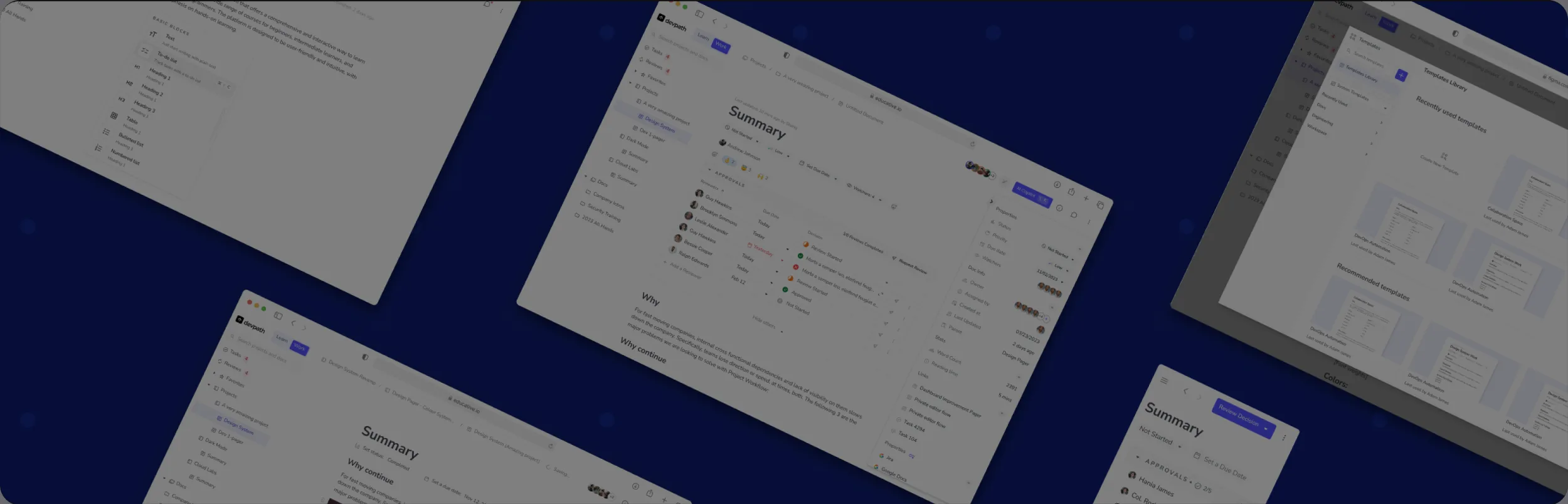 Editor experience screens