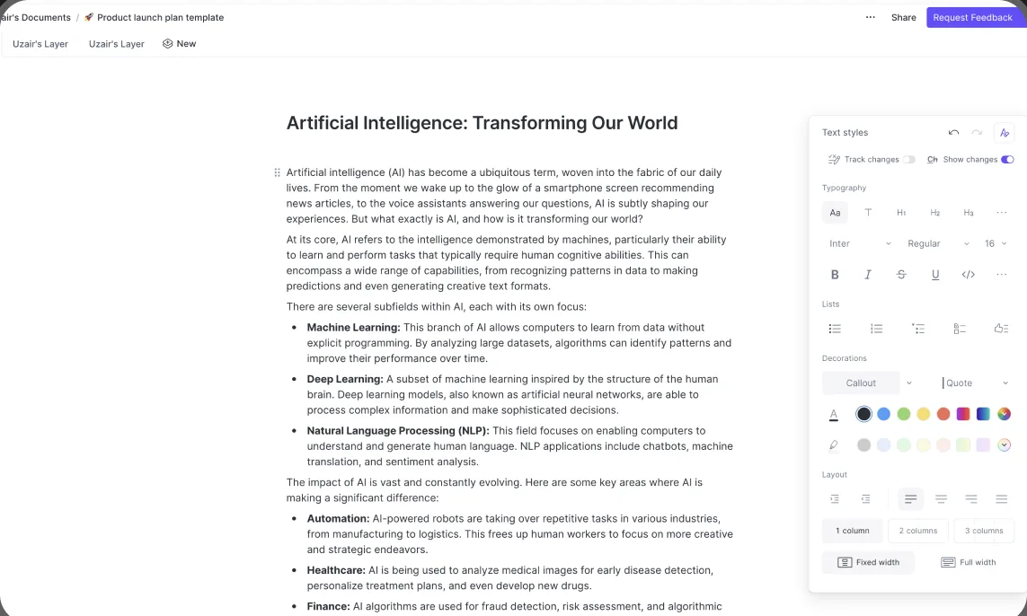 Competitor editor: a document with an AI writing panel