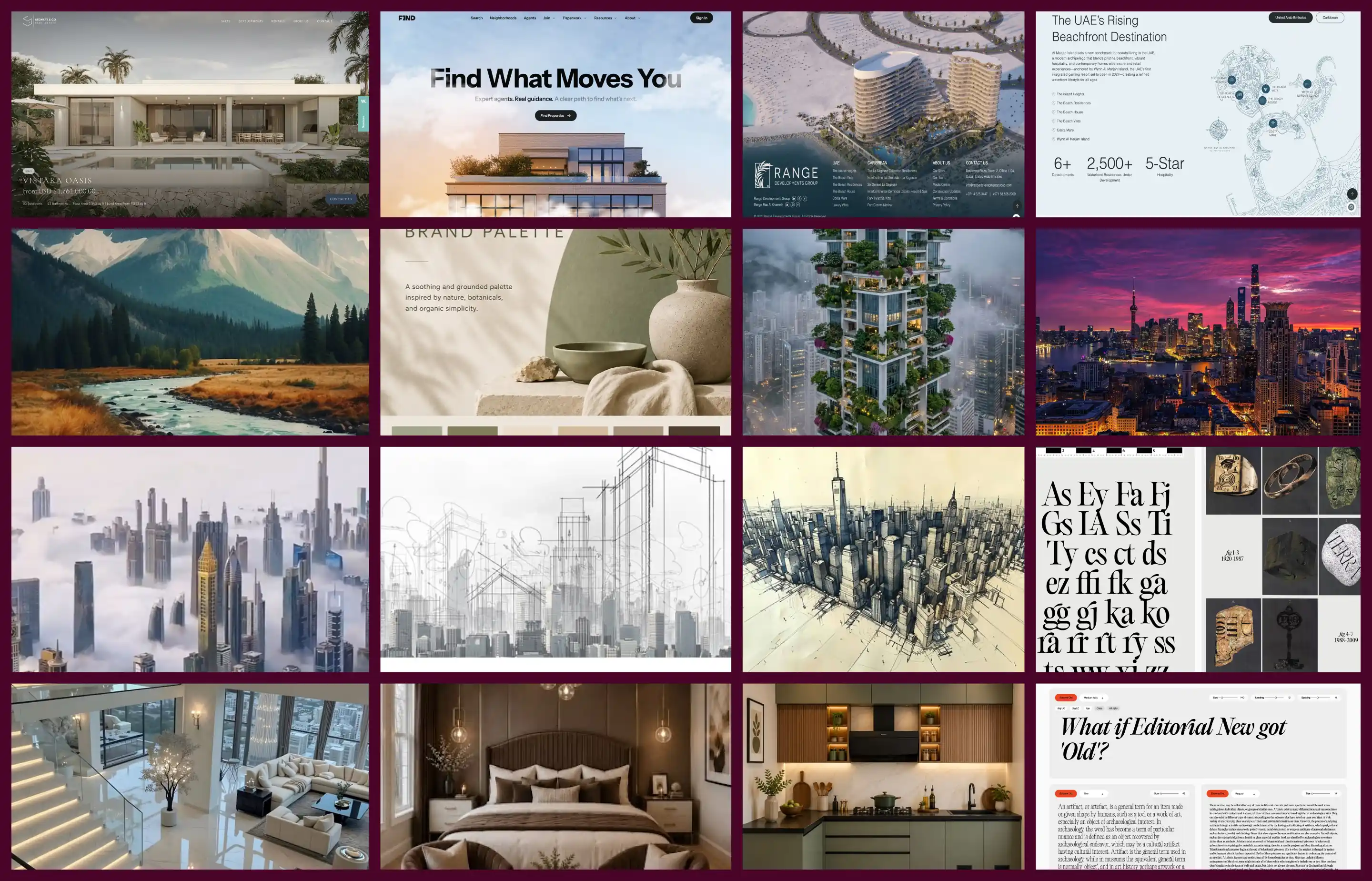 Moodboard of reference websites and imagery behind Verdance